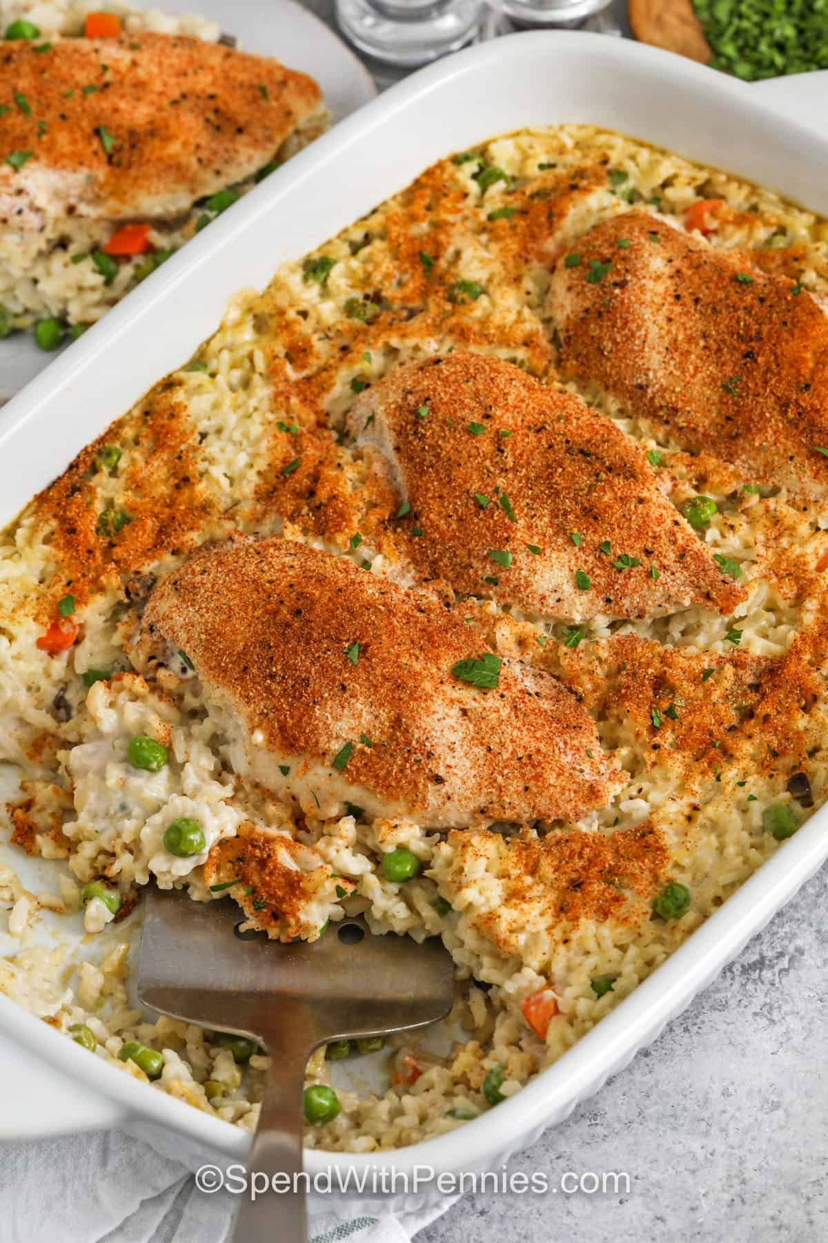 close up of No Peek Chicken and rice