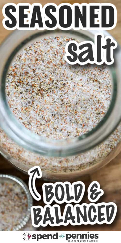 Make your own seasoned salt with this easy mix of salt, fine-ground pepper, paprika, garlic powder, and onion powder. The result is a versatile blend with warm, savory notes that pair well with roasted vegetables, grilled meats, and simple stovetop dishes. It’s ready in minutes and keeps well in your pantry, so you can make a larger batch for meal prep. This dependable seasoning adds quick flavor anytime you need it. #spendwithpennies bold and balanced Homemade Seasoned Salt with writing
