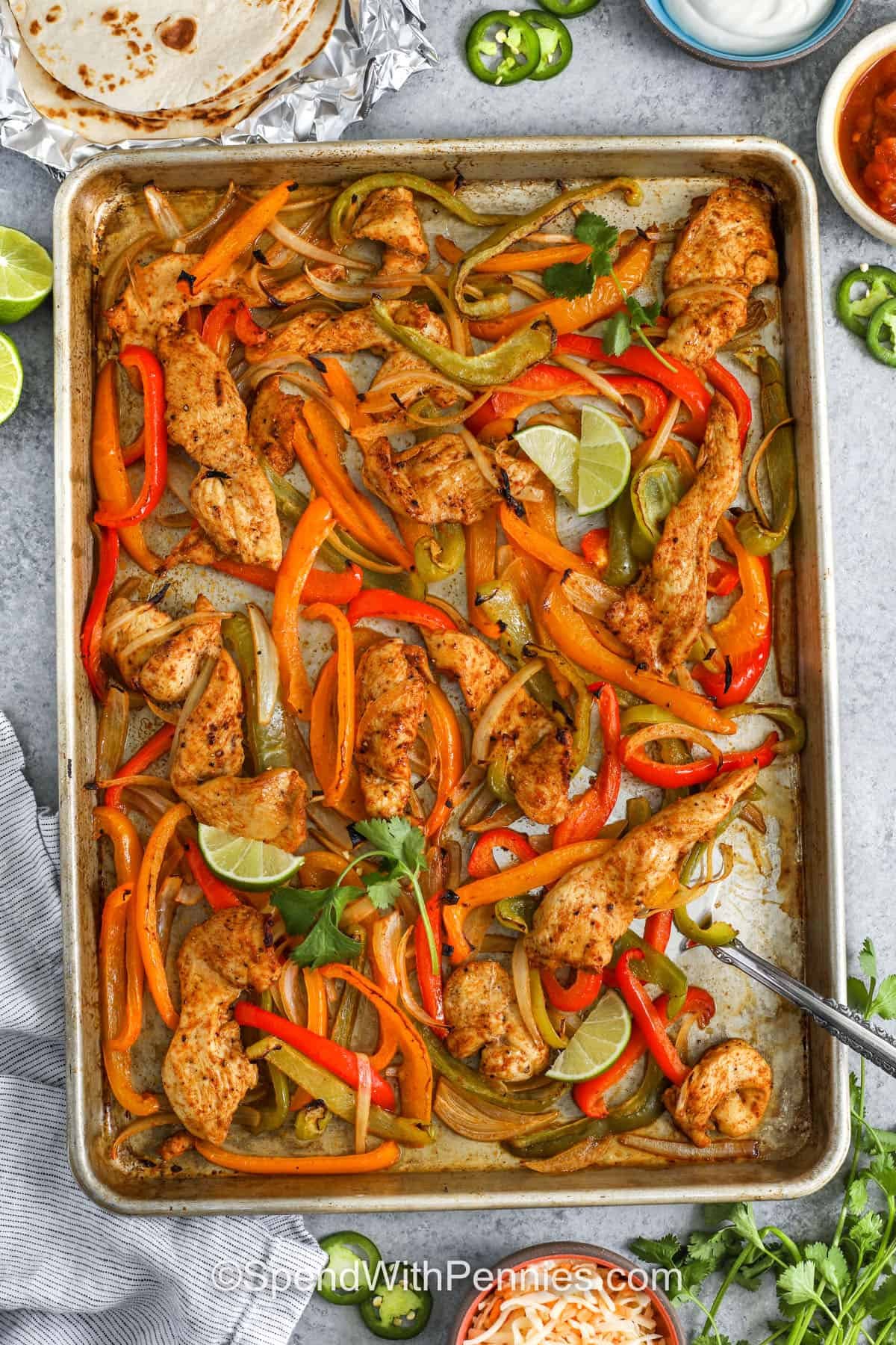 Sheet Pan Chicken Fajitas on a sheet pan