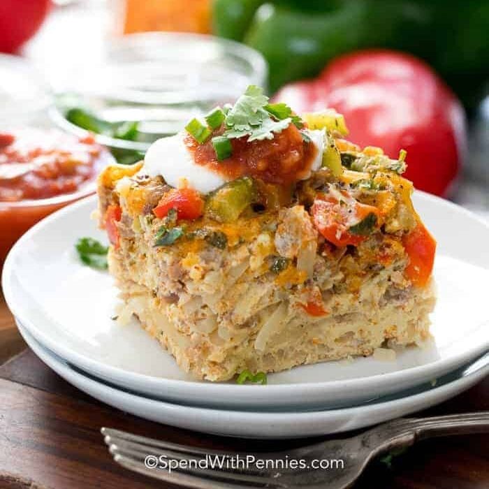 a plate of slow cooker breakfast casserole