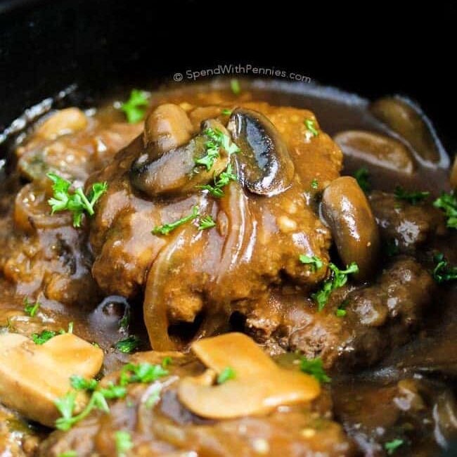Salisbury Steak in a black crock pot