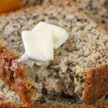 close up of Easy Banana Bread Recipe with butter