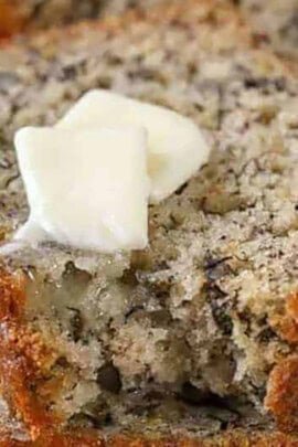 close up of Easy Banana Bread Recipe with butter