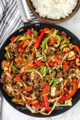pan of Ground Beef Stir Fry