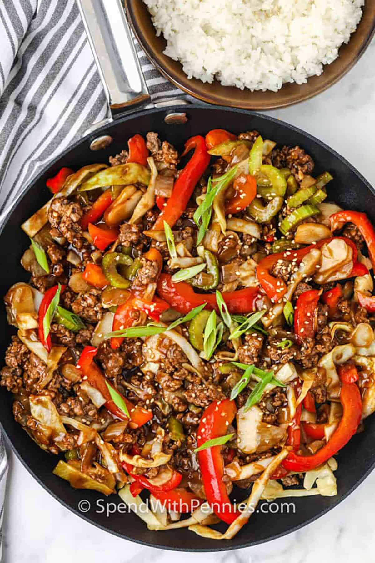 pan of Ground Beef Stir Fry