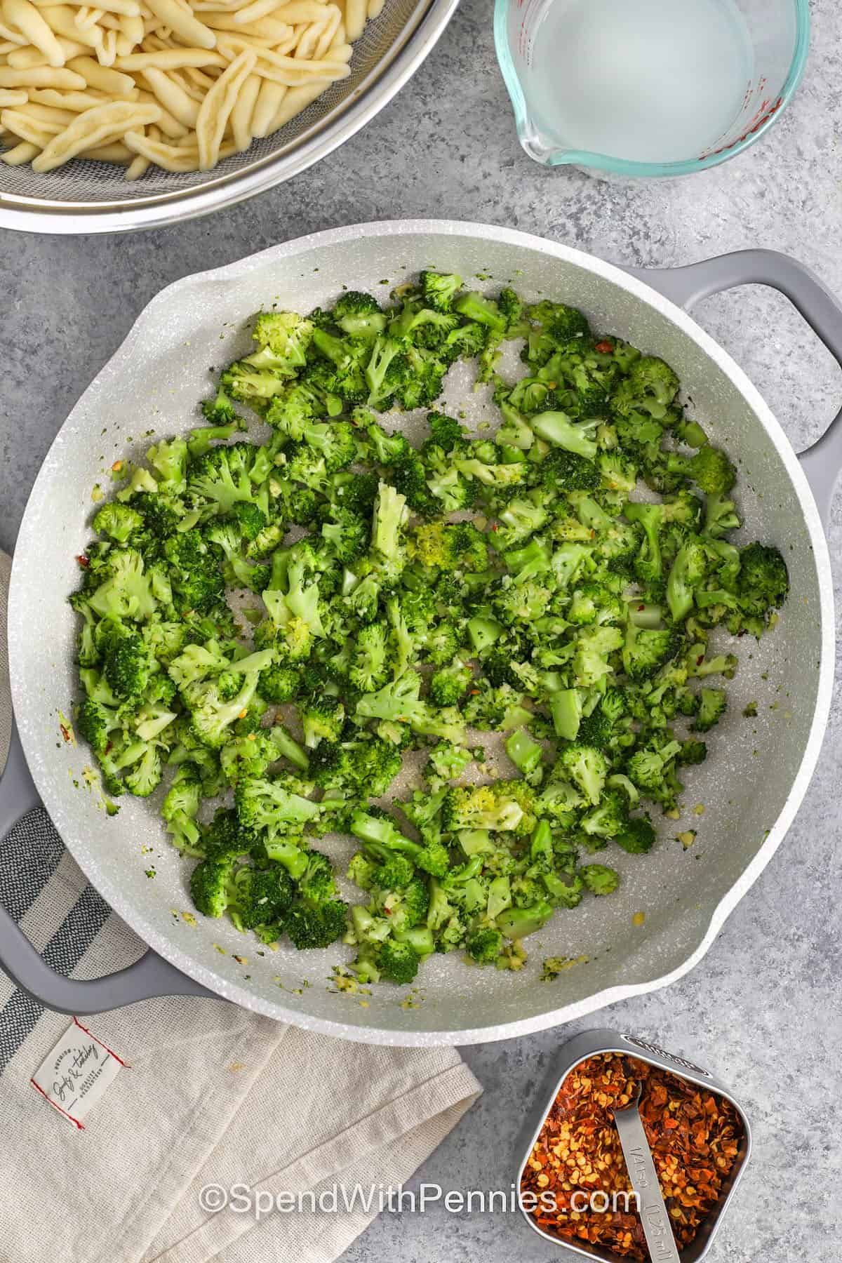 cooking broccoli to make Cavatelli and Broccoli