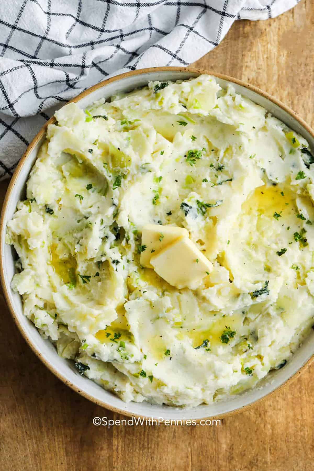 bowl of Colcannon Recipe with butter on top