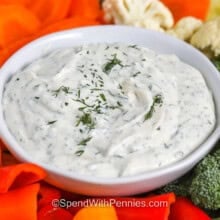bowl of Cottage Cheese Dip with vegetables