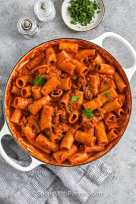 Creamy Ground Beef Pasta in the pot