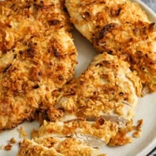 french onion baked chicken on a plate