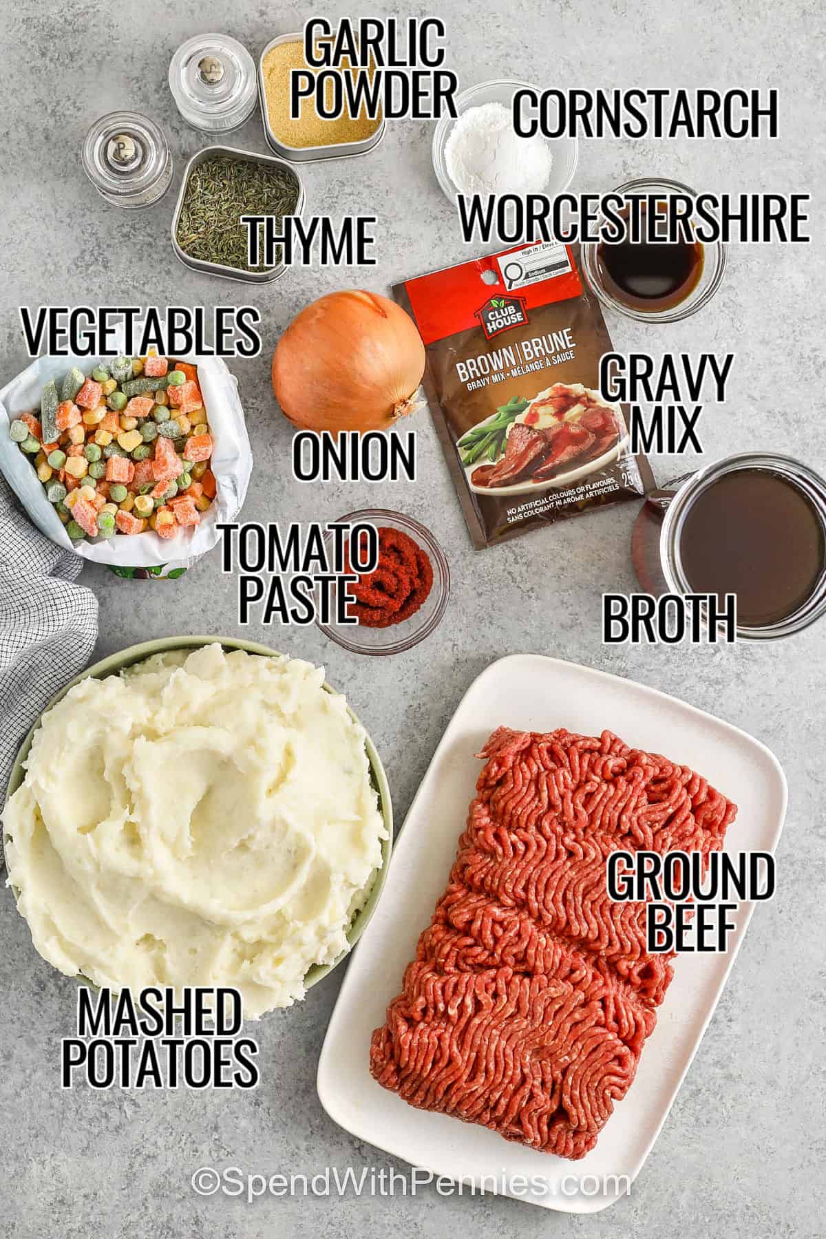 Slow Cooker shepherd's pie is freezer-friendly comfort food that tastes even better the next day. Use lean ground beef or lamb, frozen mixed vegetables, and a quick sauce made with beef broth, gravy mix, and seasonings. Spread thick mashed potatoes over the top so the layers stay distinct. Cool leftovers quickly, store airtight, and reheat covered for a creamy topping and rich gravy. #spendwithpennies garlic powder , thyme , cornstarch , worcestershire sauce , gravy mix , onion , tomato paste , vegetables , broth , mashed potatoes , ground beef with labels to make Slow Cooker Shepherd's Pie