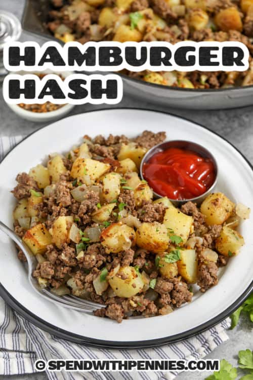 plated Hamburger Hash with a title