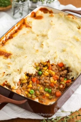 casserole dish of Shepherd's Pie Recipe