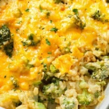 close up of Broccoli Rice Casserole from Scratch