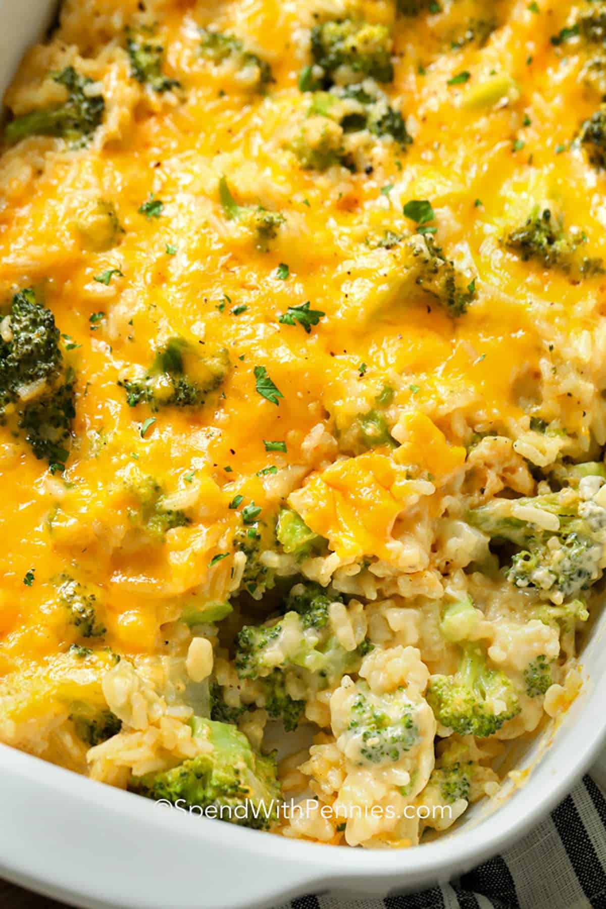 close up of Broccoli Rice Casserole from Scratch