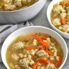 Chicken Meatball Soup in the pot and in bowls
