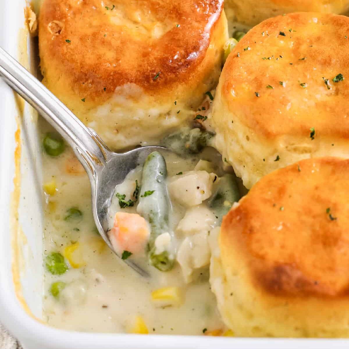 close up of Chicken Pot Pie Casserole