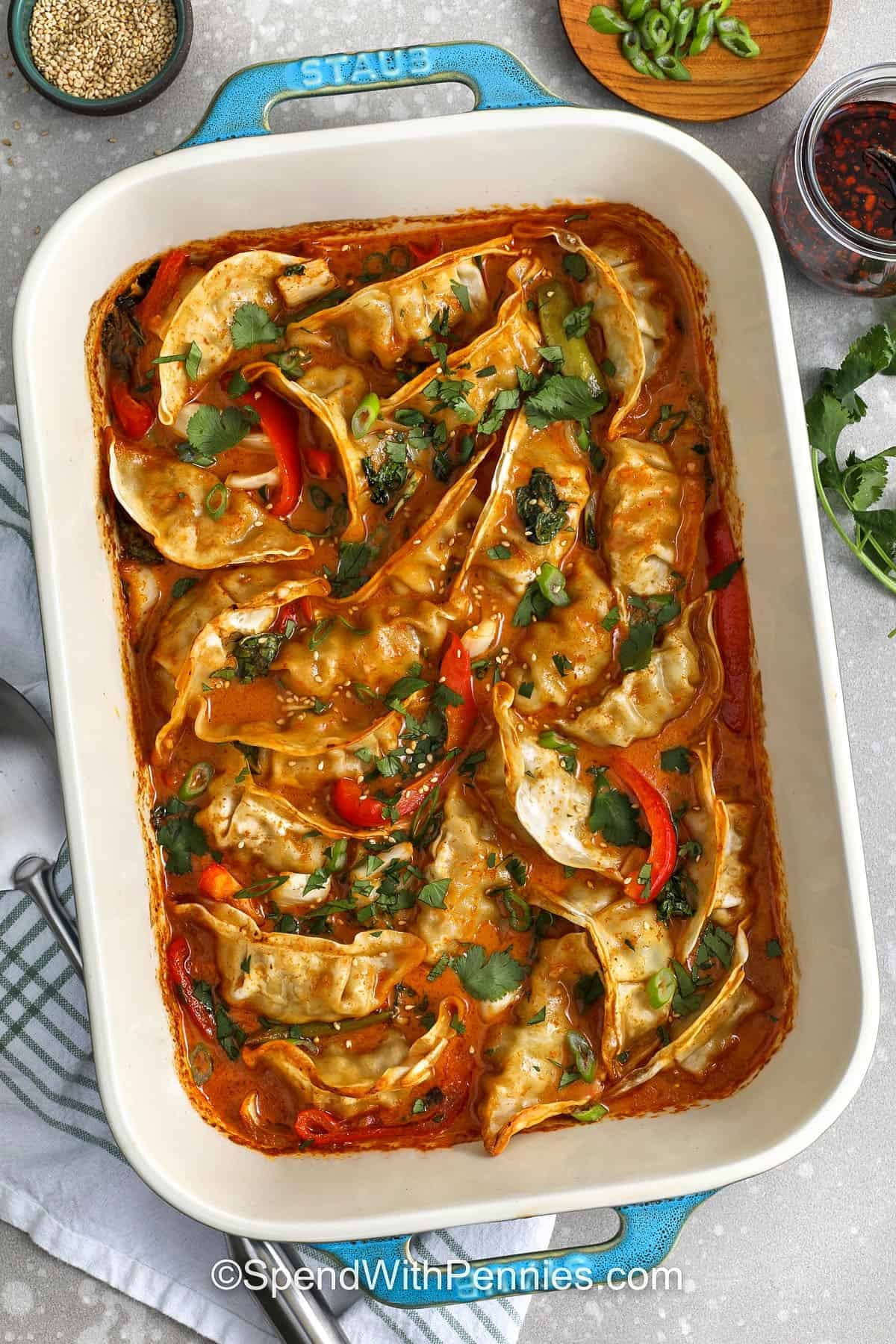 Dumpling Bake with veggies in a casserole dish