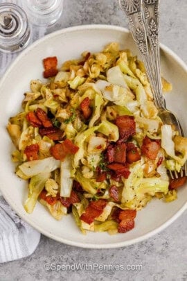 plated Fried Cabbage with bacon