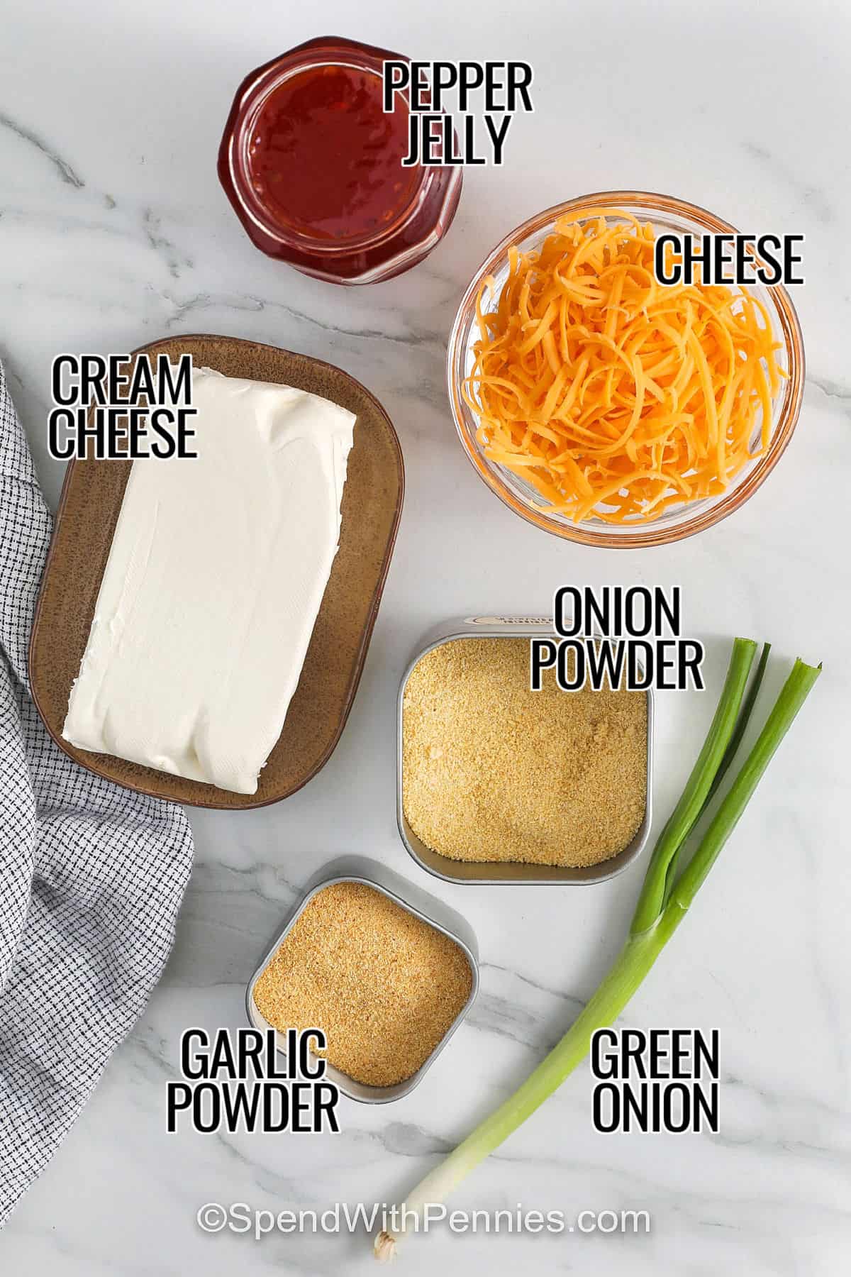 labelled pepper jelly cream dip ingredients