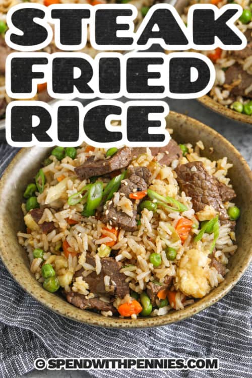 plated Steak Fried Rice with a title