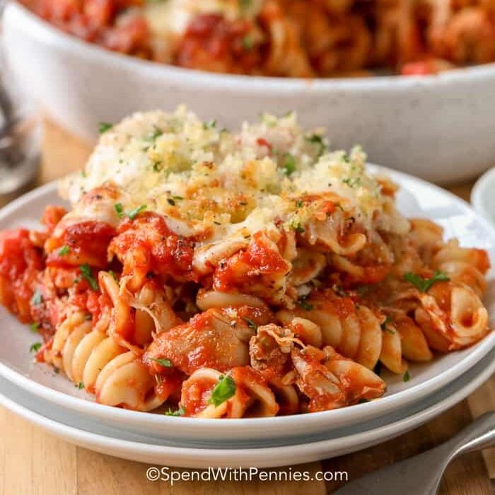 Chicken Parmesan Casserole with a fork