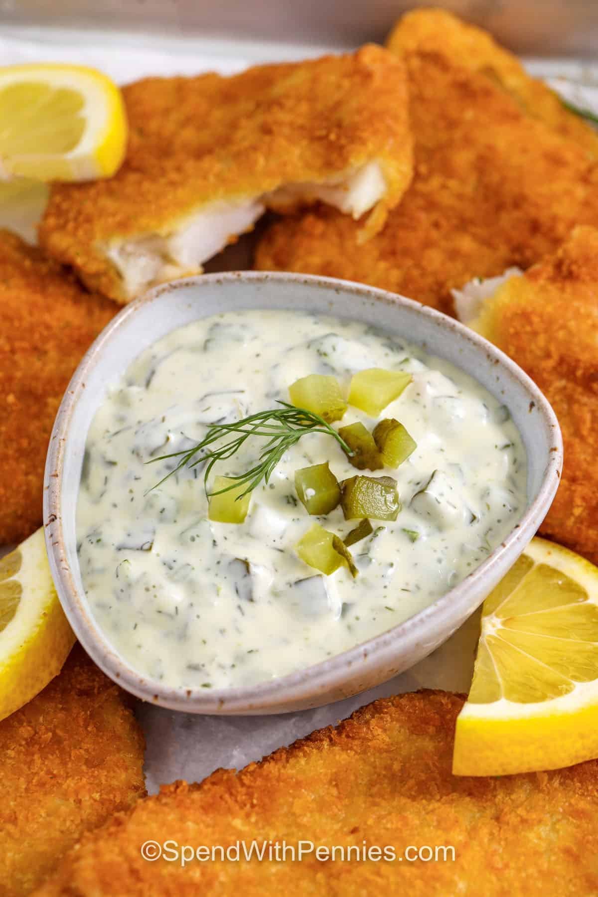 tartar sauce in a white bowl