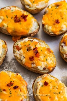 sheet pan of flavorful Twice Baked Potatoes