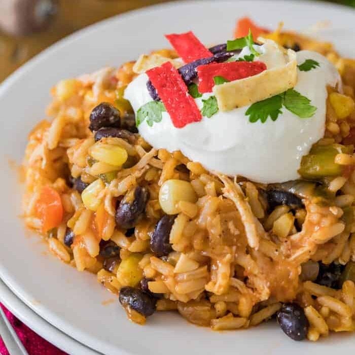 a plate of salsa chicken casserole