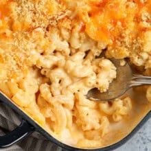 close up of creamy Baked Mac and Cheese Recipe