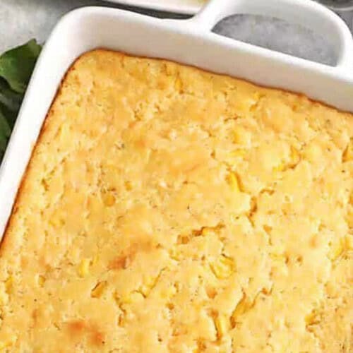 close up of Corn Casserole in a dish