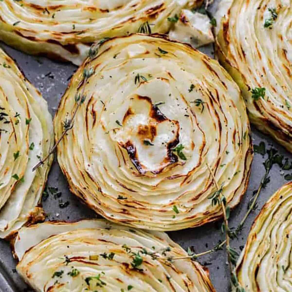easy Roasted Cabbage Steak on a sheet pan