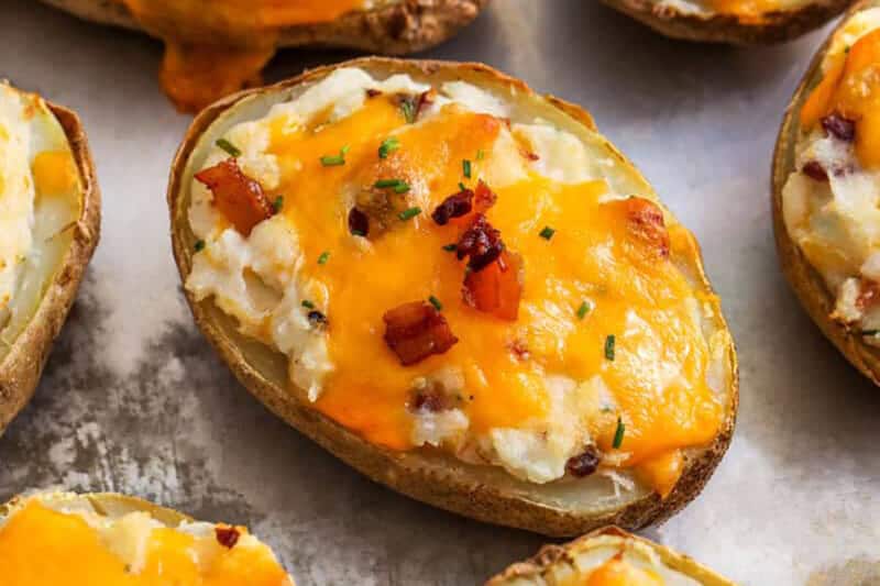 close up of Twice Baked Potatoes with bacon