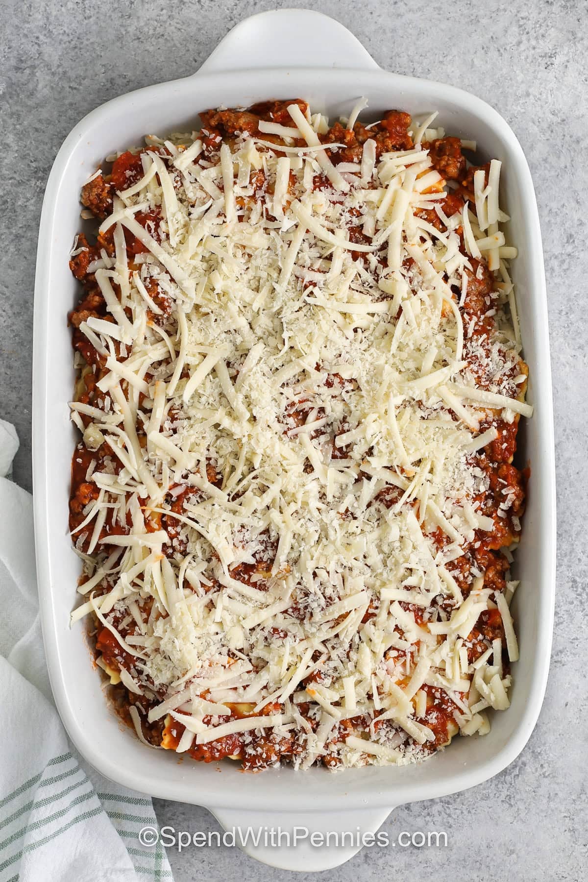 Ravioli Lasagna in the dish before cooking