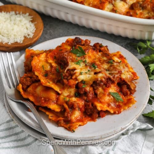 cheesy plated Ravioli Lasagna