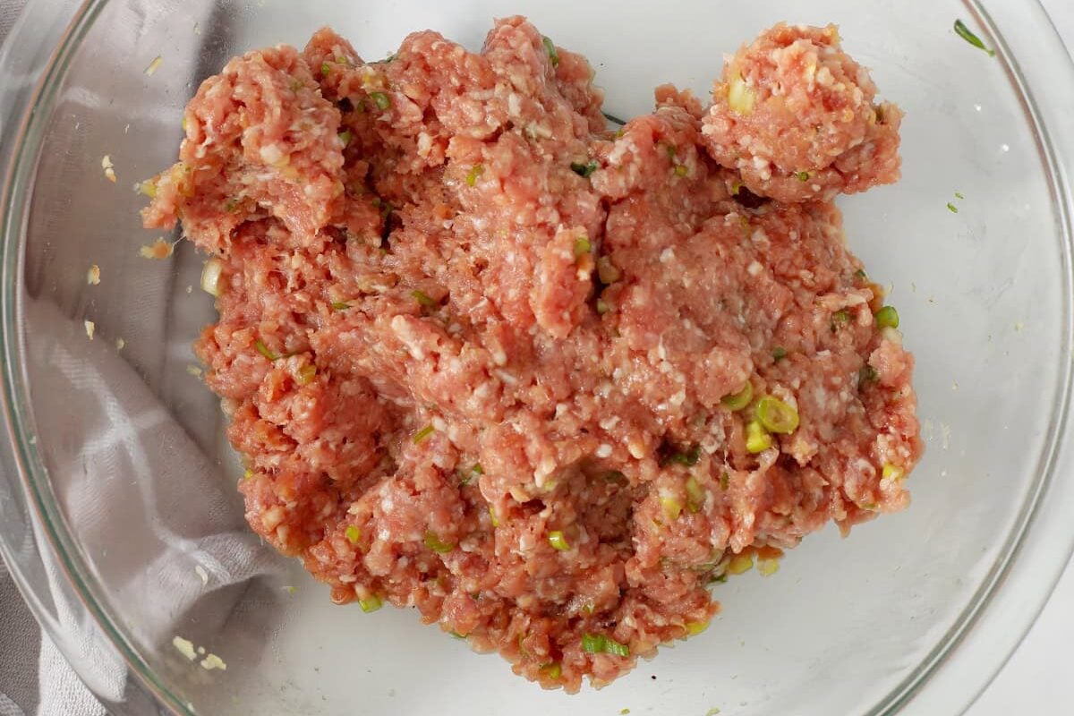 the filling of blanket dumplings in a bowl
