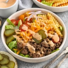 delicious Burger Bowls with sauce over top