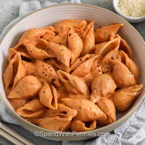 close up of creamy Cottage Cheese Pasta Sauce