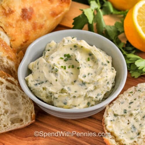 Garlic Butter Recipe with lemon in a bowl