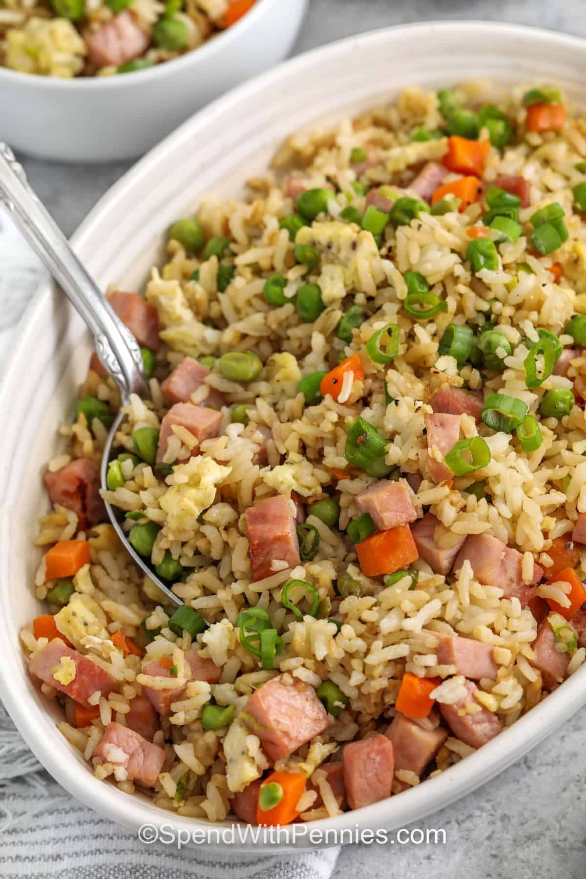 ham fried rice in a bowl