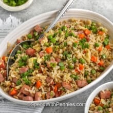 ham fried rice in a serving bowl