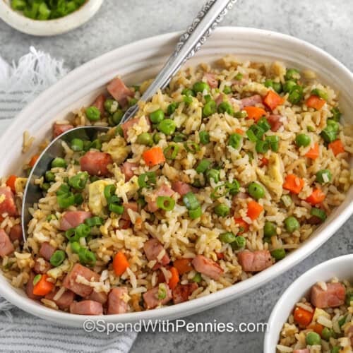 ham fried rice in a serving bowl