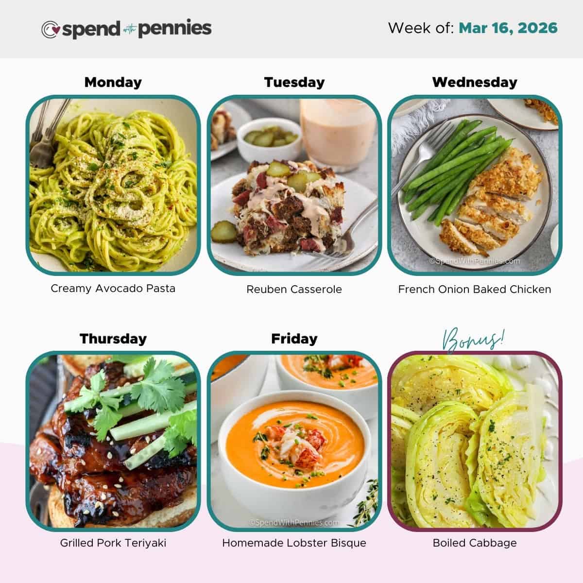 Weekly Meal Plan Mar 16, 2026 Hero