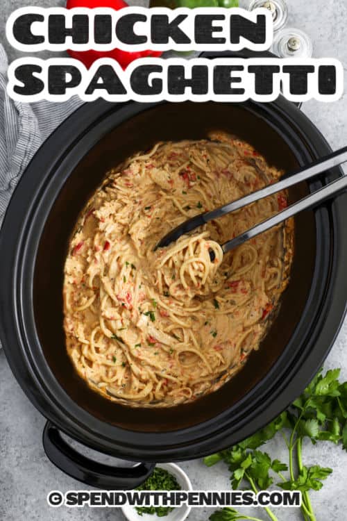 Crockpot Chicken Spaghetti with a title