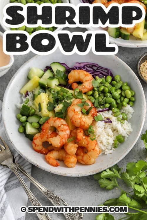 A shrimp bowl with a title