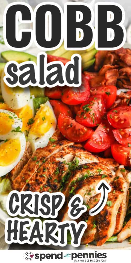 crispy and healthy Cobb Salad with writing