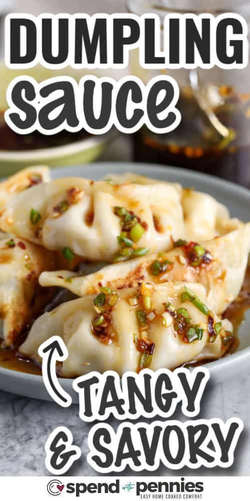 Make this homemade dumpling sauce when you want a fast dipping sauce without opening a bottled dressing. The soy sauce gives it rich savory flavor, rice vinegar keeps it bright, and toasted sesame oil adds a nutty finish. Use sriracha or chili crisp for a little heat, then serve it with gyoza, potstickers, wontons, or spoon it over noodles for an easy flavor boost on busy nights. #spendwithpennies tangy and savory Dumpling Sauce with writing