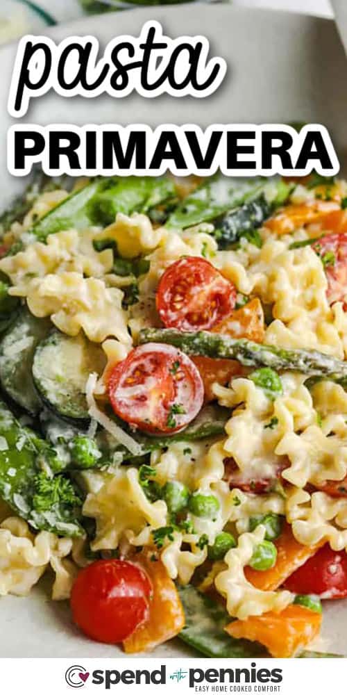pasta primavera with writing