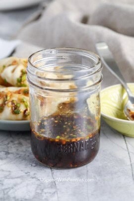 A jar of dumpling sauce