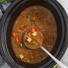 slow cooker full of Slow Cooker Lentil Soup